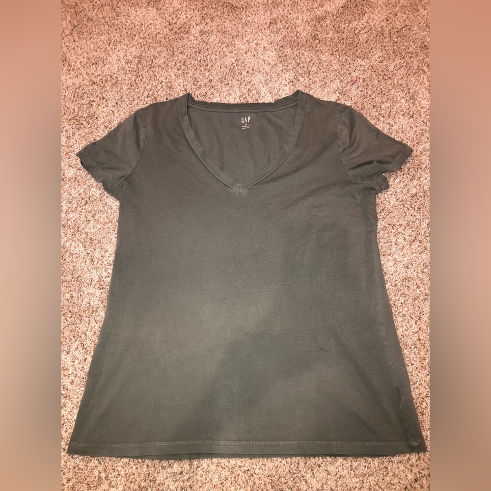 Women gap vintage wash t shirt tshirt short sleeve vneck olive green blouse top